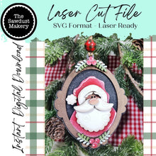 Load image into Gallery viewer, Santa Frame Ornament SVG File | Laser Cut File | Prim Santa Christmas Ornament SVG | Ornament SVG | Santa Claus Laser Svg

