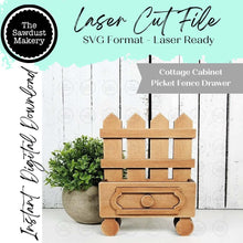 Load image into Gallery viewer, Cottage Cabinet Picket Fence Interchangeable Drawer SVG | Home Decor SVG | Laser Cut File | Interchangeable Shelf Sitter SVG
