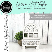 Load image into Gallery viewer, Cottage Cabinet Arched Window Interchangeable Drawer SVG | Home Decor SVG | Laser Cut File | Interchangeable Shelf Sitter SVG
