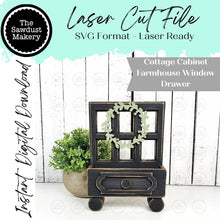 Load image into Gallery viewer, Cottage Cabinet Farmhouse Window Interchangeable Drawer SVG | Home Decor SVG | Laser Cut File | Interchangeable Shelf Sitter SVG
