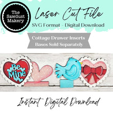 Load image into Gallery viewer, Valentine Cottage Drawer Insert SVG | Laser Cut File | Cottage Drawer Shelf Sitter | Seasonal Insert | Interchangeable Decor
