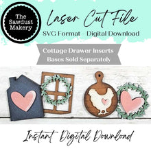 Load image into Gallery viewer, Home Sweet Home Cottage Drawer Insert SVG | Laser Cut File | Cottage Drawer Shelf Sitter | Seasonal Insert | Interchangeable Decor
