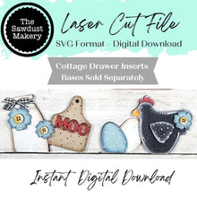 Load image into Gallery viewer, Farmhouse Cow Cottage Drawer Insert SVG | Laser Cut File | Cottage Drawer Shelf Sitter | Seasonal Insert | Interchangeable Decor
