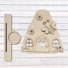 Load image into Gallery viewer, Beehive Tealight Shelf Sitter Standing Sign File SVG | Bee Laser Cut File | Honey Bee Mantle SVG | Bee Shelf Sitter
