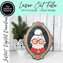 Load image into Gallery viewer, Mrs. Claus Frame Shelf Sitter SVG File | Laser Cut File | Santa Christmas SVG | Christmas Shelf Sitter SVG | Mrs. Claus Laser Svg
