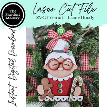 Load image into Gallery viewer, Mrs. Claus Candy Cane Ornament SVG File | Laser Cut File | Christmas Ornament SVG | Ornament SVG | Mrs. Claus Laser Svg
