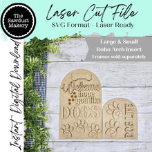 Load image into Gallery viewer, Interchangeable Large &amp; Small Arched Boho Sign Insert | Dog Arch Sign Set | Laser File | Boho Signs | Seasonal Interchangeable SVG
