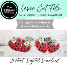 Load image into Gallery viewer, Strawberry Cottage Drawer Insert SVG | Laser Cut File | Cottage Drawer Shelf Sitter | Seasonal Insert | Interchangeable Decor
