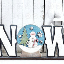 Load image into Gallery viewer, Snow Snow Globe Snowman Word Art Shelf Sitter Standing Sign File SVG | Winter Laser Cut File | Winter Mantle decor | Word Art Svg
