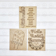 Load image into Gallery viewer, Watermelon Trio Sign Bundle Laser Cut File | Interchangeable Frame | Summer Sign Inserts | 5" x 6.25" signs | Watermelon Signs
