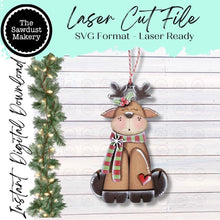 Load image into Gallery viewer, Sitting Reindeer Christmas Ornament SVG | Laser Cut File (Digital Download)

