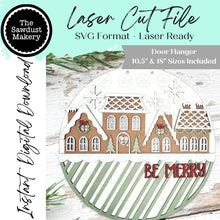 Load image into Gallery viewer, Gingerbread House Round Door Hanger Laser Cut File | Christmas Door Hanger SVG (Digital Download)
