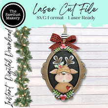 Load image into Gallery viewer, Reindeer Frame Christmas Ornament Laser Cut File | Santa Claus SVG (Digital Download)
