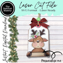 Load image into Gallery viewer, Personalized Reindeer Gift Tag Christmas Ornament SVG | Laser Cut File (Digital Download)

