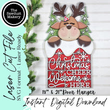 Load image into Gallery viewer, Christmas Cheer Chimney Reindeer Door Hanger SVG | Laser Cut File (Digital Download)
