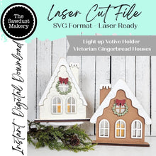 Load image into Gallery viewer, Victorian Gingerbread House Votive Holder SVG File | Laser Cut Christmas Design (Digital Download)
