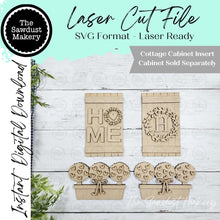 Load image into Gallery viewer, Add-on Cottage Home Cabinet Insert SVG | Laser Cut File | Cottage Cabinet Shelf Sitter | Seasonal Insert | Interchangeable Decor
