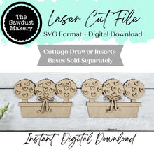 Load image into Gallery viewer, Cottage Topiary Drawer Insert SVG , Laser Cut File, Seasonal Decor Seasonal Insert, Interchangeable Decor (Digital Download)
