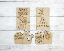 Load image into Gallery viewer, Add-on Spook Squad Cabinet Insert SVG | Laser Cut File | Cottage Cabinet Shelf Sitter | Seasonal Insert | Interchangeable Decor
