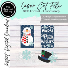 Load image into Gallery viewer, Add-on Winter Snowman Cabinet Insert SVG | Laser Cut File | Cottage Cabinet Shelf Sitter | Seasonal Insert | Interchangeable Decor
