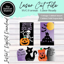 Load image into Gallery viewer, Add-on Spook Squad Cabinet Insert SVG | Laser Cut File | Cottage Cabinet Shelf Sitter | Seasonal Insert | Interchangeable Decor
