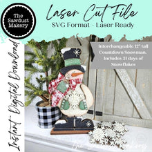 Load image into Gallery viewer, Countdown Snowflake Snowman SVG Laser Cut File | Interchangeable Winter Shelf Sitter (Digital Download)
