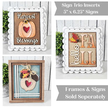 Load image into Gallery viewer, Fall Harvest Pumpkin Trio Sign Bundle Laser Cut File | Interchangeable Frame | Fall Sign Inserts | 5" x 6.25" signs
