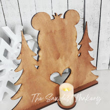 Load image into Gallery viewer, Sitting Polar Bear Winter Candle Votive Shelf Sitter SVG File | Laser Cut File | Winter SVG | Votive Candles | Christmas Trees SVG
