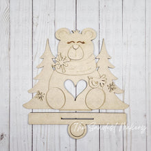 Load image into Gallery viewer, Sitting Polar Bear Winter Candle Votive Shelf Sitter SVG File | Laser Cut File | Winter SVG | Votive Candles | Christmas Trees SVG
