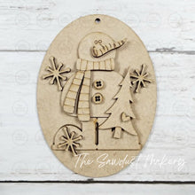 Load image into Gallery viewer, Prim Snowman Oval Ornament SVG File | Laser Cut File | Christmas Ornament SVG | Snowman SVG | Snowman Ornament Svg

