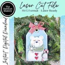 Load image into Gallery viewer, Polar Bear Tag Ornament SVG, Gift Tag Ornament SVG, Laser Cut File, Christmas Decor (Digital Download)
