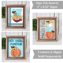 Load image into Gallery viewer, Scarecrow Trio Sign Bundle Laser Cut File | Interchangeable Frame | Fall Sign Inserts | 5" x 6.25" signs
