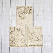 Load image into Gallery viewer, Scarecrow Trio Sign Bundle Laser Cut File | Interchangeable Frame | Fall Sign Inserts | 5" x 6.25" signs
