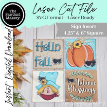Load image into Gallery viewer, Scarecrow Fall Sign Laser Cut File | Laser Cut File | Interchangeable Frame | Fall Sign Bundle | Scarecrow SVG | Sunflower SVG
