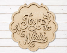 Load image into Gallery viewer, Joy to the World Christmas Scallop Door Hanger SVG | Christmas Laser Cut File (Digital Download)

