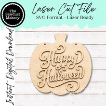 Load image into Gallery viewer, Happy Halloween Pumpkin Door Hanger SVG | Fall Laser Cut File (Digital Download)
