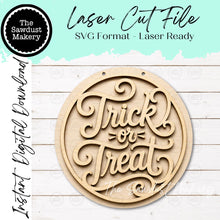 Load image into Gallery viewer, Trick or Treat Door Hanger SVG | Fall Laser Cut File (Digital Download)
