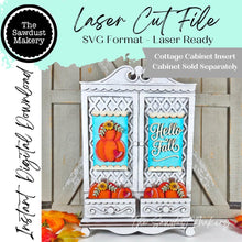 Load image into Gallery viewer, Add-on Hello Fall Cabinet Insert SVG | Laser Cut File | Cottage Cabinet Shelf Sitter | Seasonal Insert | Interchangeable Decor
