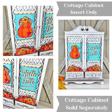 Load image into Gallery viewer, Add-on Hello Fall Cabinet Insert SVG | Laser Cut File | Cottage Cabinet Shelf Sitter | Seasonal Insert | Interchangeable Decor
