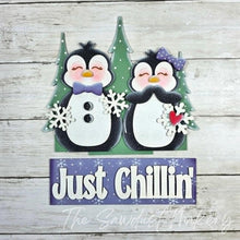 Load image into Gallery viewer, Add-on for Interchangeable Window Box | Just Chillin' Penguin Window Box Insert SVG | Laser Cut File | Window Box Shelf Sitter
