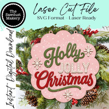 Load image into Gallery viewer, Holly Jolly Christmas Scallop Door Hanger SVG | Christmas Laser Cut File (Digital Download)
