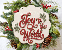 Load image into Gallery viewer, Joy to the World Christmas Scallop Door Hanger SVG | Christmas Laser Cut File (Digital Download)
