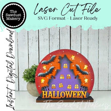 Load image into Gallery viewer, Light Up Haunted Halloween House Laser Cut File | Light Up Shelf Sitter SVG (Digital Download)
