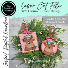 Load image into Gallery viewer, Reindeer Scallop &amp; Round Ornament + Pop-out Ornament Version SVG | Laser Cut File, Ornament (Digital Download)
