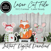 Load image into Gallery viewer, Forest Friends Christmas Shelf Sitters SVG File | Laser Cut File | Christmas Decor | Fox &amp; Mice Christmas Shelf Sitter SVG
