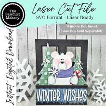 Load image into Gallery viewer, Add-on for Interchangeable Window Box | Winter Wishes Polar Bear Window Box Insert SVG | Laser Cut File | Window Box Shelf Sitter
