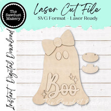 Load image into Gallery viewer, Boo Ghost Door Hanger SVG File | Laser Cut File | Glowforge | Halloween | Boo | Halloween laser Cut File
