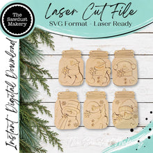 Load image into Gallery viewer, Snowmen Mason Jar Gift Card Holder Ornament Bundle | Laser Cut File | Christmas Ornament SVG | Ornament SVG (Digital Download)
