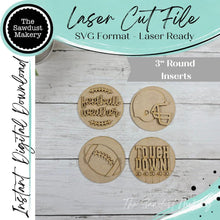 Load image into Gallery viewer, Football Round sign insert | 3" Round Sign Interchangeable SVG | Laser Cut File | Interchangeable signs
