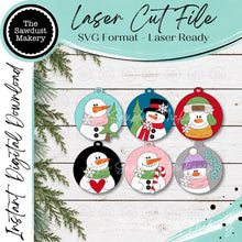 Load image into Gallery viewer, Snowman Ornament Bundle 3.75" Christmas Ornament SVG File | Laser Cut File | Christmas Ornament SVG | Snowman Ornament svg | Snowman SVG
